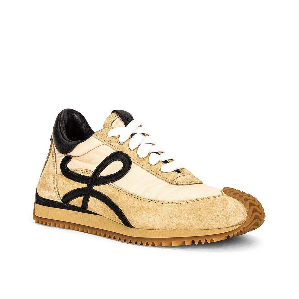 LOEWE Flow Suede and Leather Low Top Runner Sneakers Gold & Black Women's EU 41